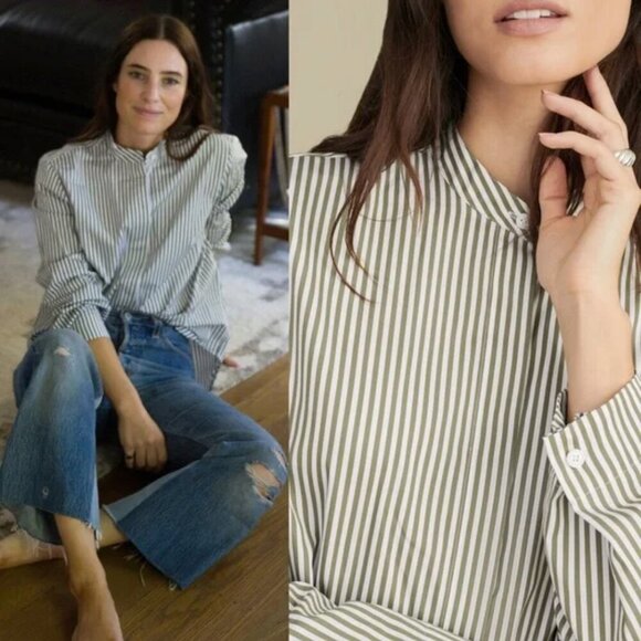 Jenni Kayne Striped Collarless Button Down Shirt - Picture 1 of 6